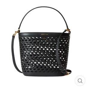 Veronica Beard Black Cutout Leather Tote Perforated Feedbag Purse - NEW